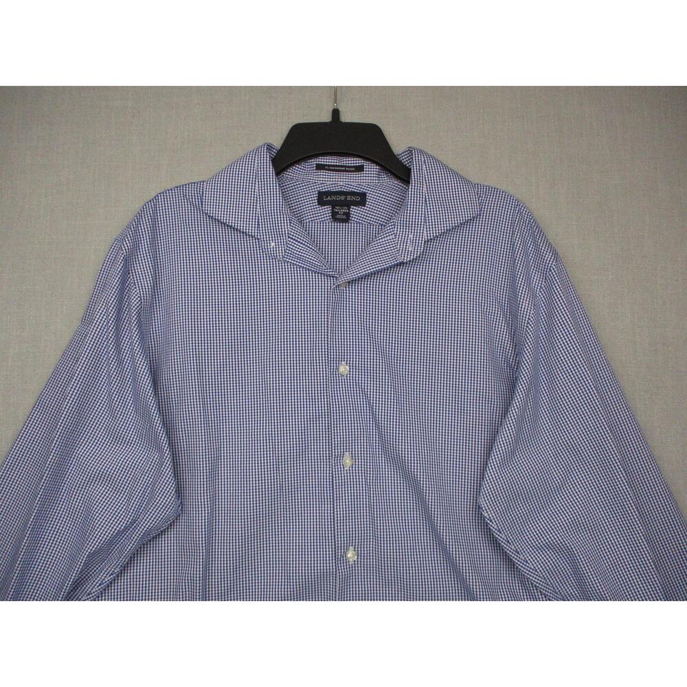 Lands End Blue Classic Checkered Workwear Oxford Shirt ButtonDown Size 16-1/2 35 - Picture 2 of 10